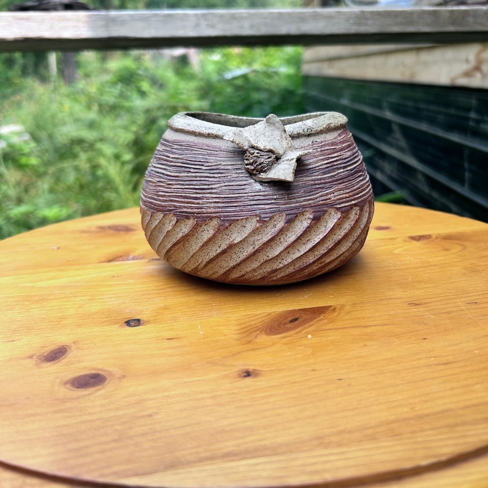 Vintage Brutalist Studio Pottery Vase Terracotta Weed Pot Seed Gourd Small Brown
